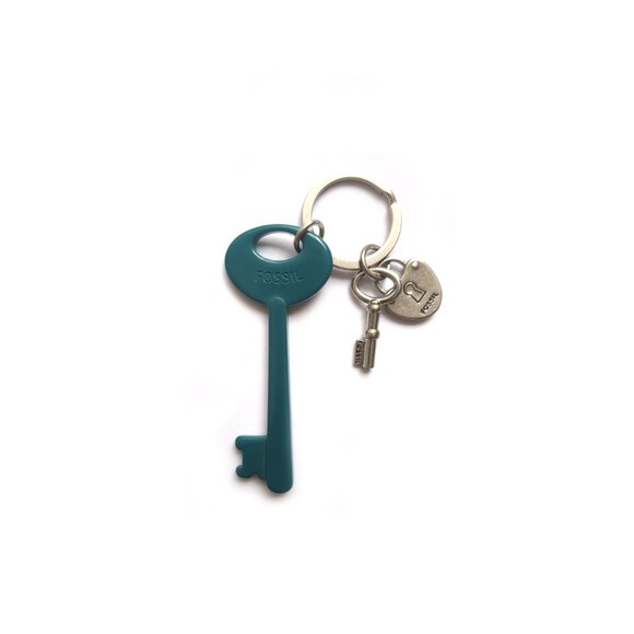Fossil Replacement Large Key w/Lock Hang Tag Keychain Fob Charm Teal Green - Picture 1 of 1